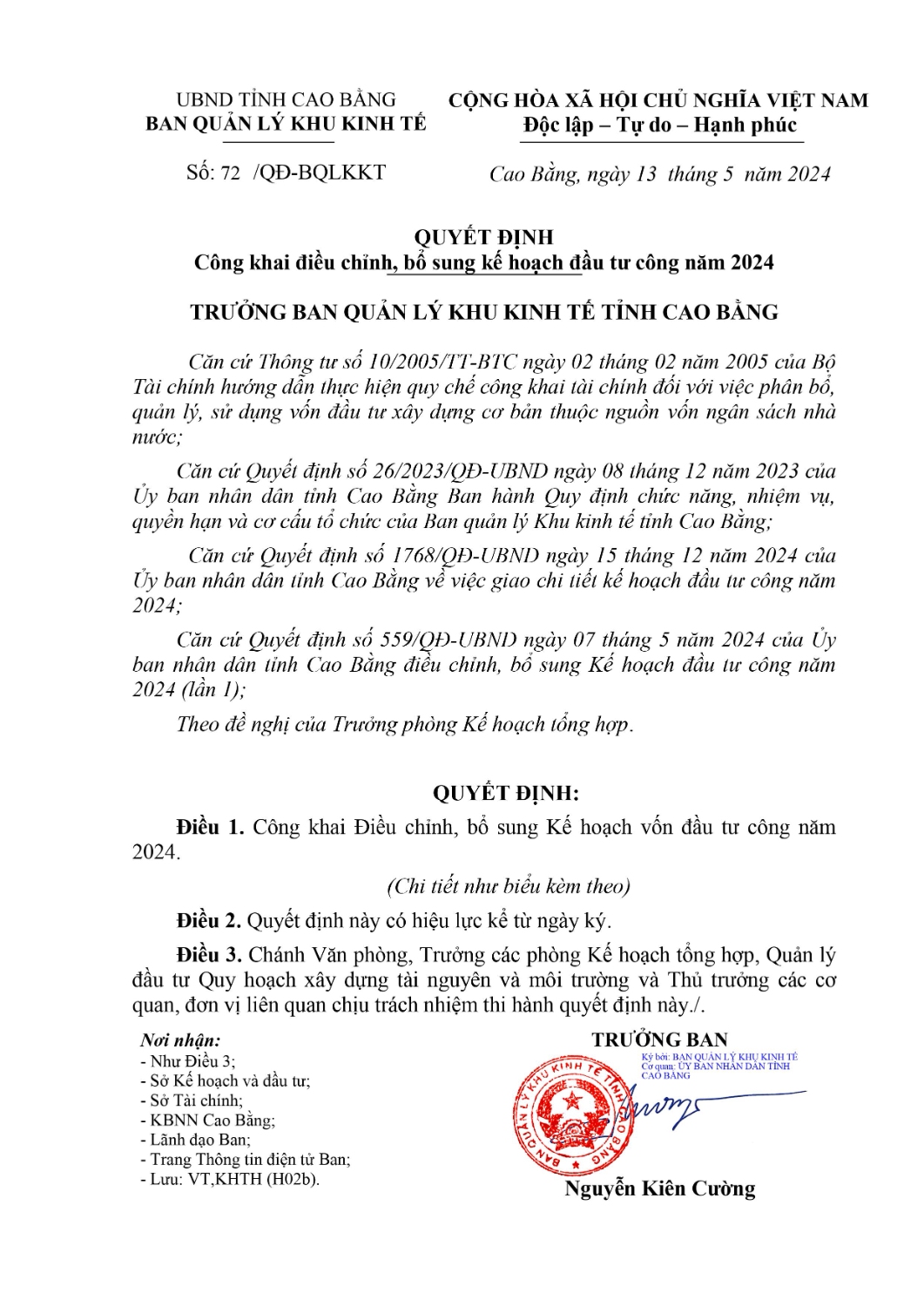 qd cong khai giao von dau tu cong 2024