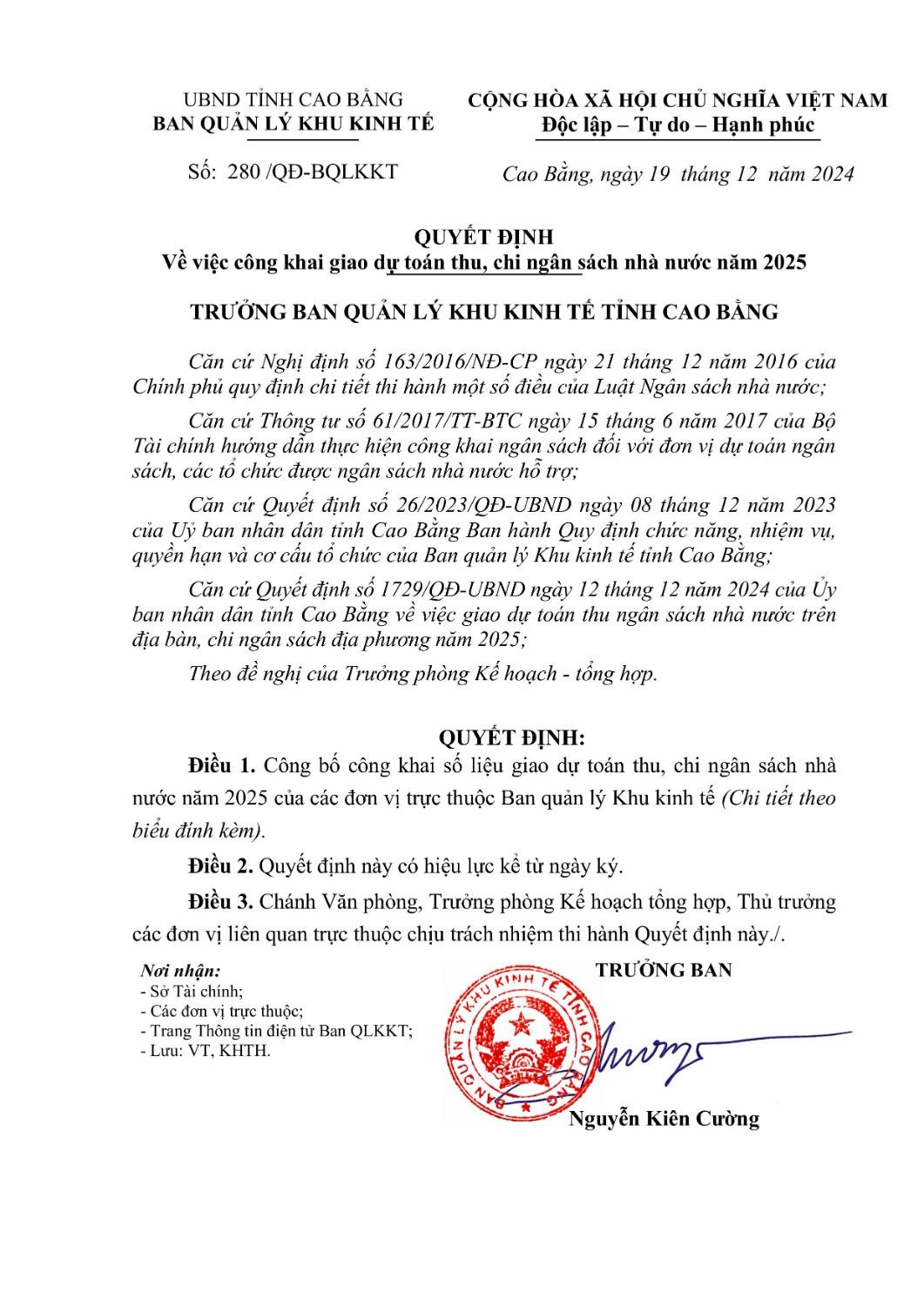 quyet dinh ve viec cong khai giao du toan thu chi ngan sach nha nuoc nam 2025