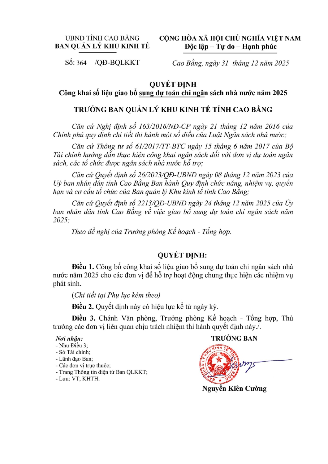 qd cong khai giao bo sung du toan 2025 chi hoat dong