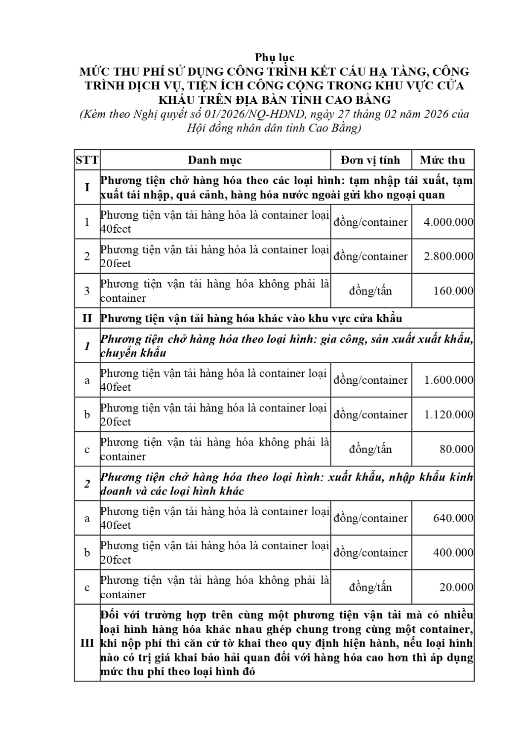 du thao nghi quyet quy dinh muc thu che do thu nop quan ly va su dung phi ha tang cua khau sau ky hop so 41 page 0004